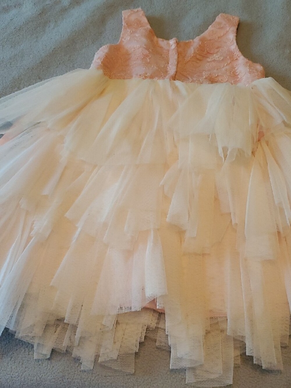 Pink Tulle Layered Girls' Dress with Bow - Picture 5 of 6